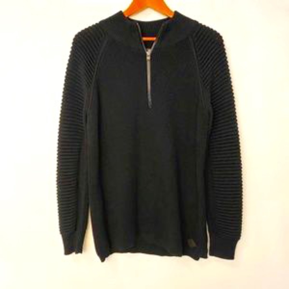 Xray Jeans Sweater Black Ribbed Zip Pullover